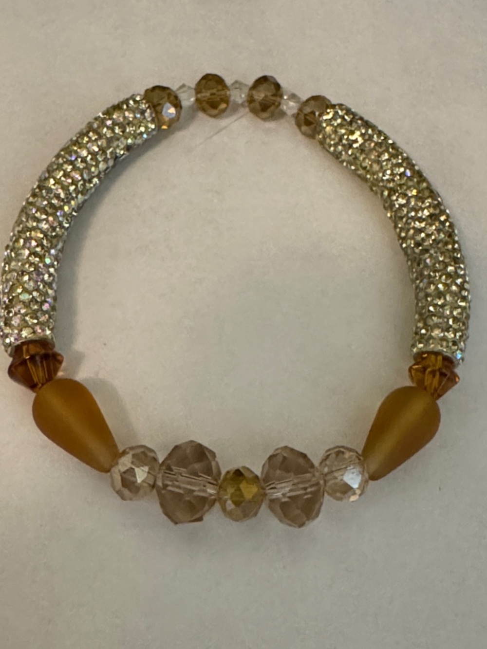 Gold Crystal and Amber Beaded Stretch Bracelet - Women's Fashion Jewelry
